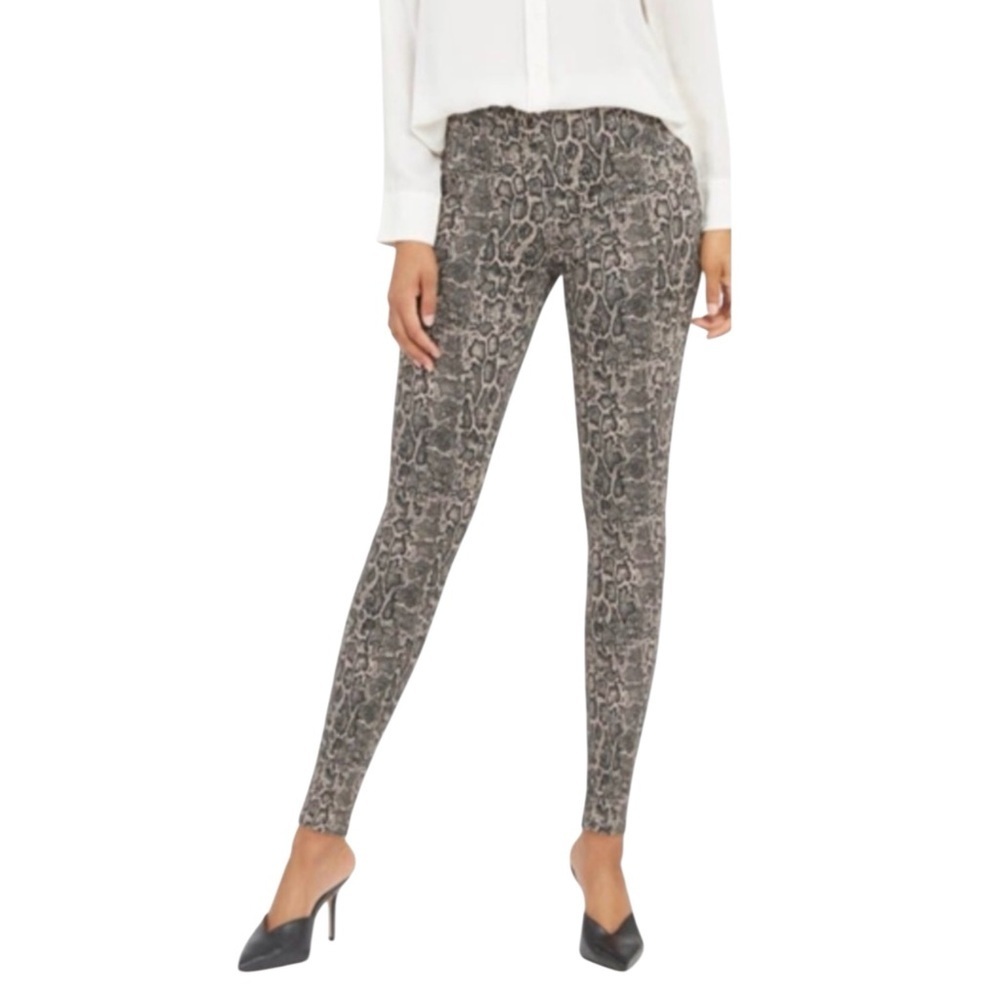 SPANX TAUPE SNAKESKIN PRINT ANKLE LEGGINGS SZ L